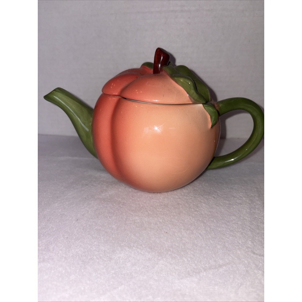Teleflora Gift, Teapot Peach Shape, Vintage, Ceramic Approx 5 In Tall 9 In Long